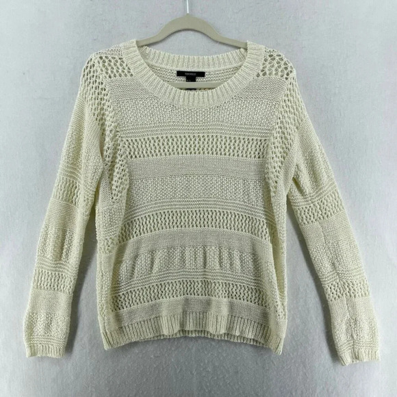 Forever 21 Sweaters - Forever 21 Sweater Womens Large Beige Open Knit Stretch Ribbed Trim Pullover